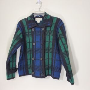 Rosanna 100% Wool Green/Blue Checked Sweater, Size Small